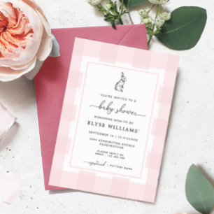 Bunny Rabbit Rosa Gingham Baby Shower Inbjudningar