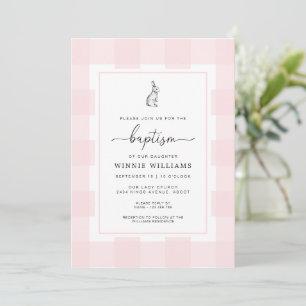 Bunny Rabbit Rosa Gingham Baptism-inbjudan Inbjudningar