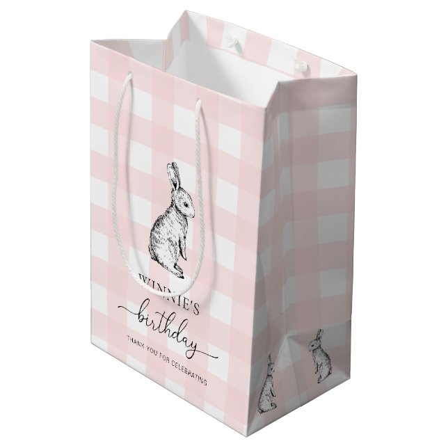 Bunny Rabbit Rosa Gingham Favor Bag (Baksidan Vinklad)