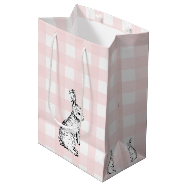 Bunny Rabbit Rosa Gingham Gift Bag (Framsidan Vinklad)