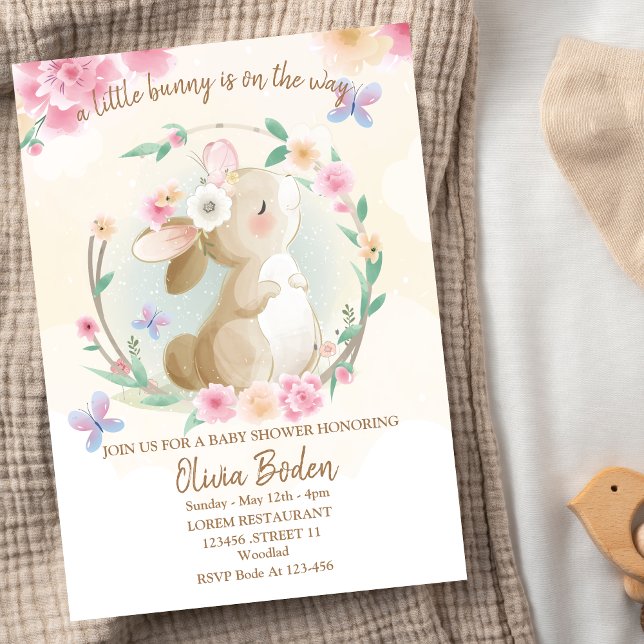 Bunny Rabbit Rosa Girl Baby Shower-inbjudan Inbjudningar (Skapare uppladdad)