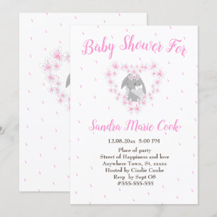 Bunny Rabbit Rosa Girl Baby Shower Inbjudningar