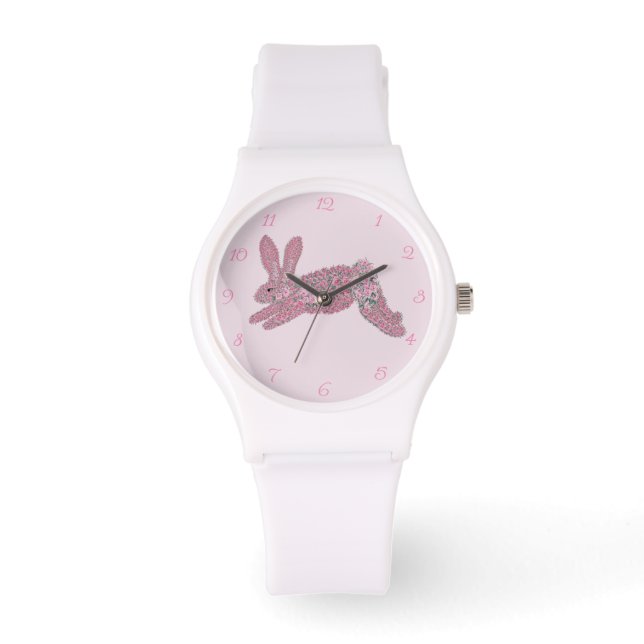 Bunny Rabbit Rosa ros Clock Armbandsur (Framsida)