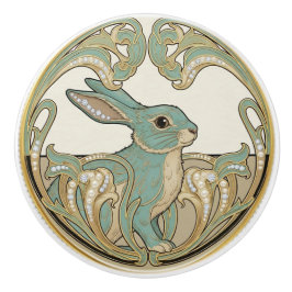 Bunny Rabbit Sage Green & Gold Art Deco Nouveau Knopp