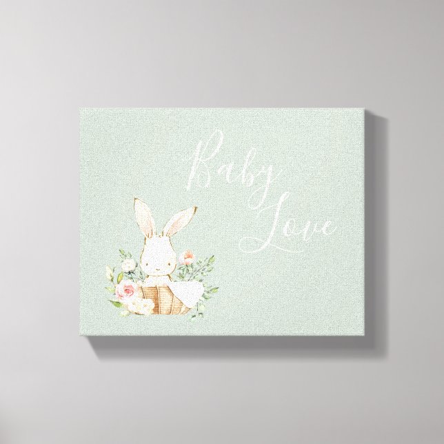 Bunny Rabbit Sage Grönt Watercolor Canvastryck (Framsida)