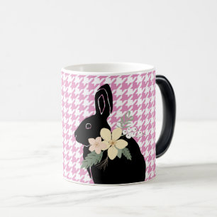 Bunny Rabbit Silhouette Vår blommor Houndstooth Magisk Mugg