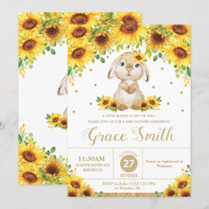Bunny Rabbit Solros Blommigt Baby Shower Girl Inbjudningar