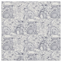 Bunny Rabbit Toile Mönster Blue & White Cute Decor
