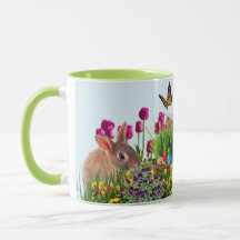Bunny Rabbit Tulip Flowers Påsk Coffee Mugg