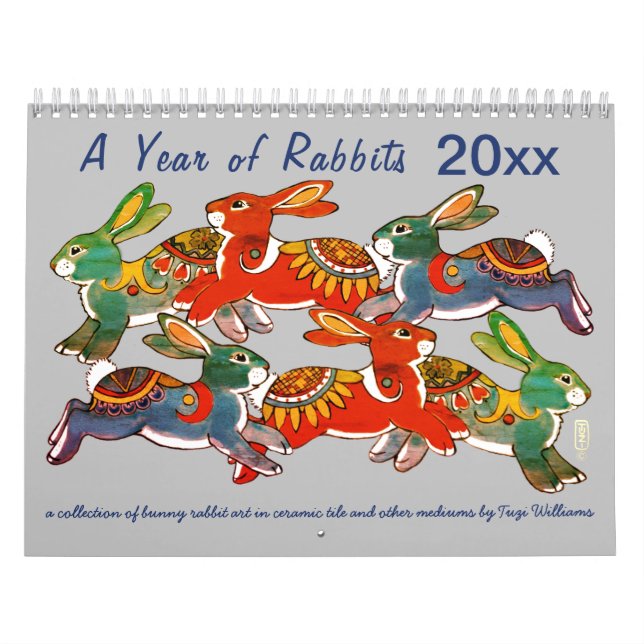 Bunny Rabbit valfritt år - färglös, unik Bunny Art Kalender (Omslag)