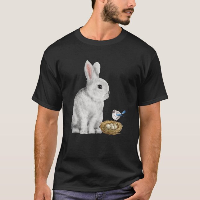 Bunny Rabbit Vår Bird Nest Eggs Cute Påsk Bun T Shirt (Framsida)