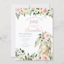 Bunny Rabbit Vår Blommigt Girl 1st Birthday Party Inbjudningar