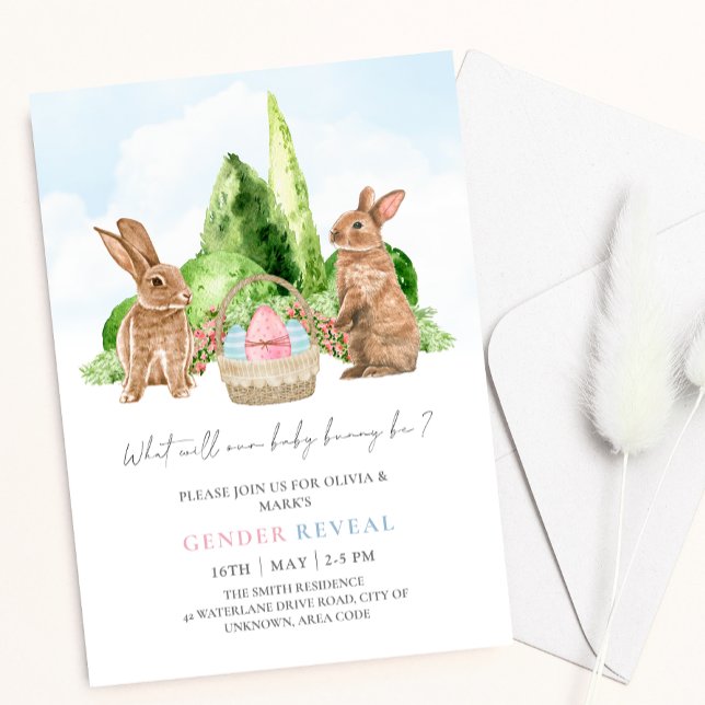 Bunny Rabbit Vår Påskägg Baby Gender Reveal Inbjudningar (Skapare uppladdad)