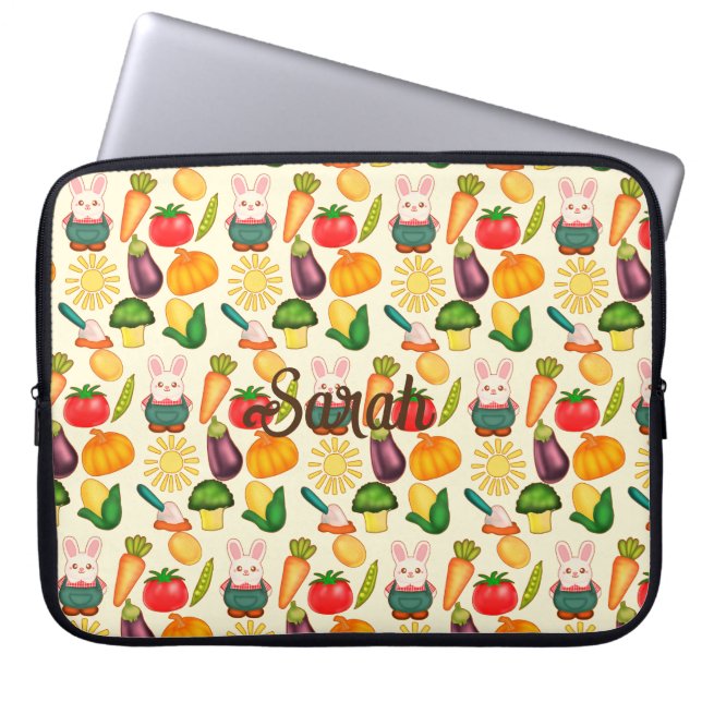 Bunny Rabbit Vegetable Farmer Laptop Fodral (Framsidan)