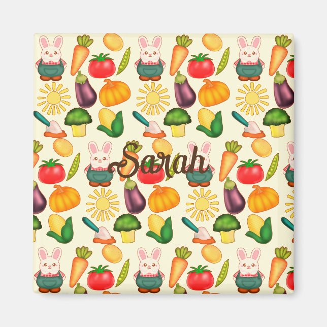 Bunny Rabbit Vegetable Farmer Magnet (Framsidan)