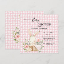 Bunny Rabbit Watercolor Houndstooth Baby Shower