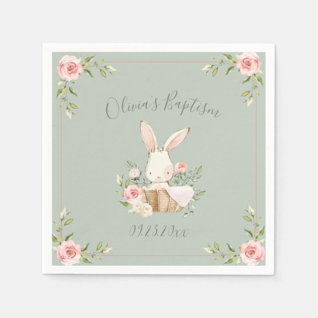 Bunny Rabbit Watercolor Sage Grönt Baby Shower Pappersservett (Framsidan)
