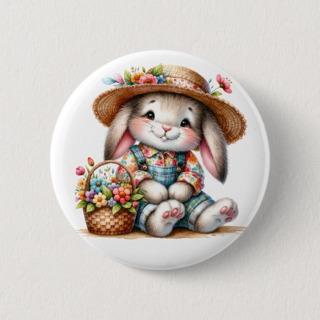 Bunny Rabbit With Florals  Knapp (Framsida)