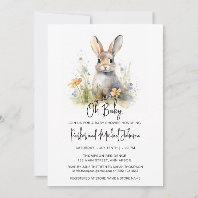 Bunny Rabbit Woodland Baby Shower Inbjudningar (Framsida)