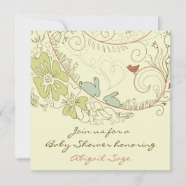 Bunny Rabbits and Flowers Neutralt Baby Shower Inbjudningar