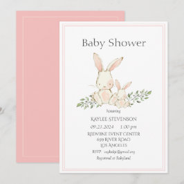 Bunny Rabbits Rosa Modern Baby Shower Inbjudningar