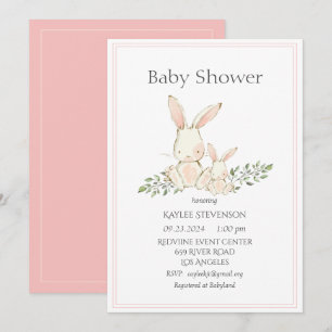 Bunny Rabbits Rosa Modern Baby Shower Inbjudningar