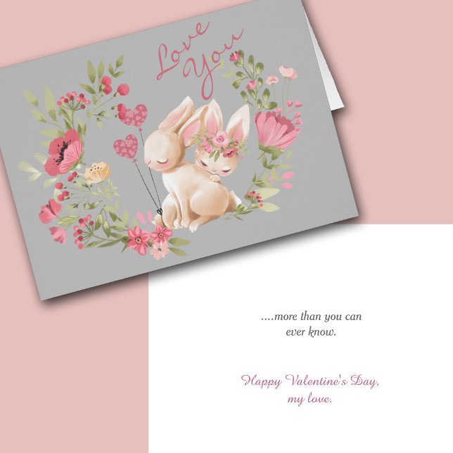 Bunny Rabbits Rosa WandeRomantic Valentine Hälsningskort (Skapare uppladdad)