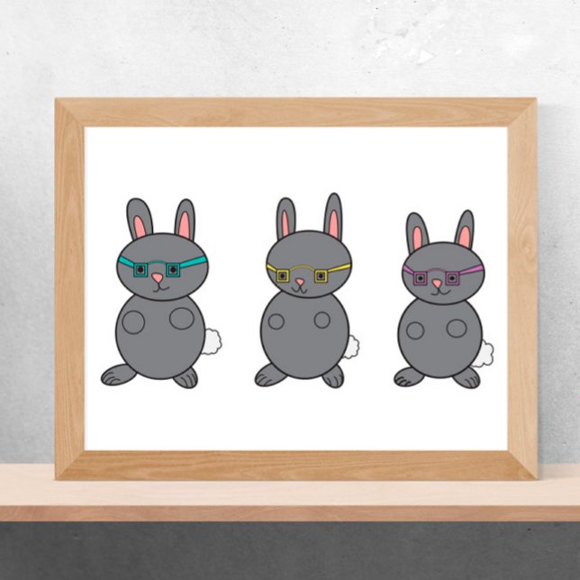 Bunny Rabbits Wearing Glass Grått Poster (Skapare uppladdad)