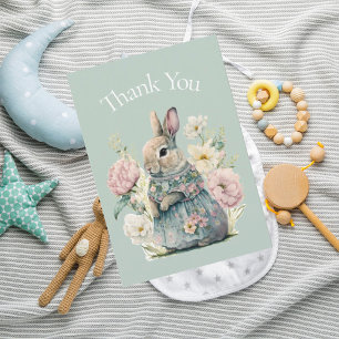 Bunny RabbitWatercolor Grönt Baby Shower Tack Kort