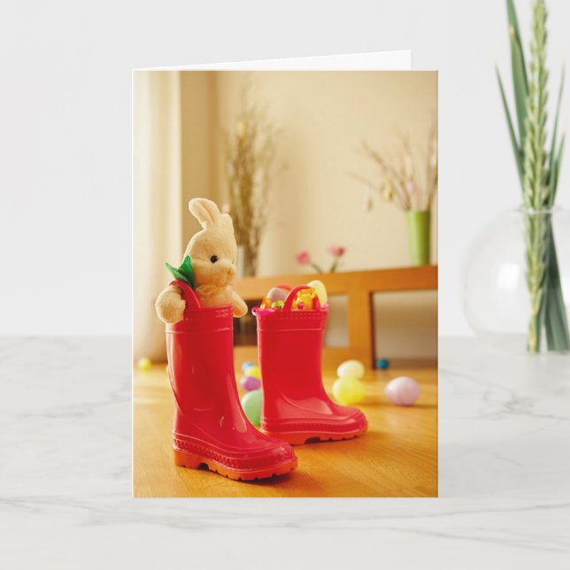 Bunny Rain Boots Påsk Card Helgkort (Framsida)