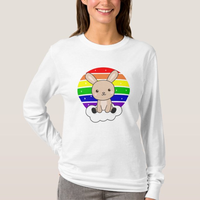 Bunny Rainbow Glitter Kawaii Bunny Cute Animals T Shirt (Framsida)