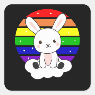 Bunny Rainbow Glitter Kawaii Rabbit Colorful Fyrkantigt Klistermärke
