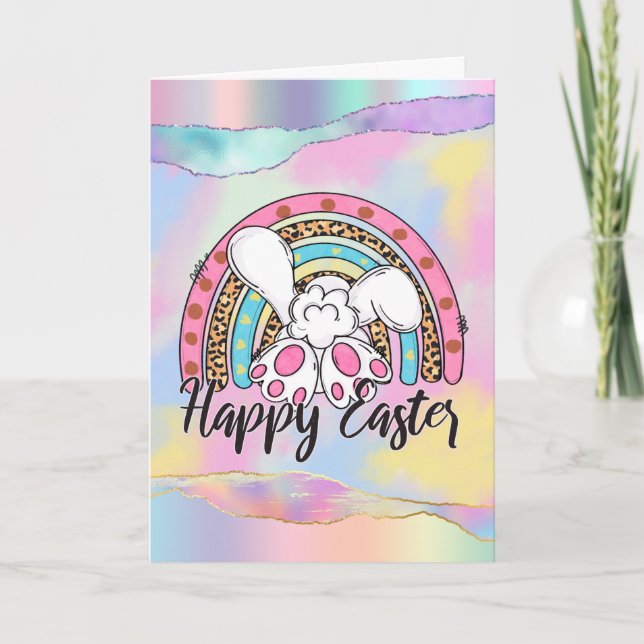 Bunny Rainbow with glitter Happy Easter  Helgkort (Framsida)