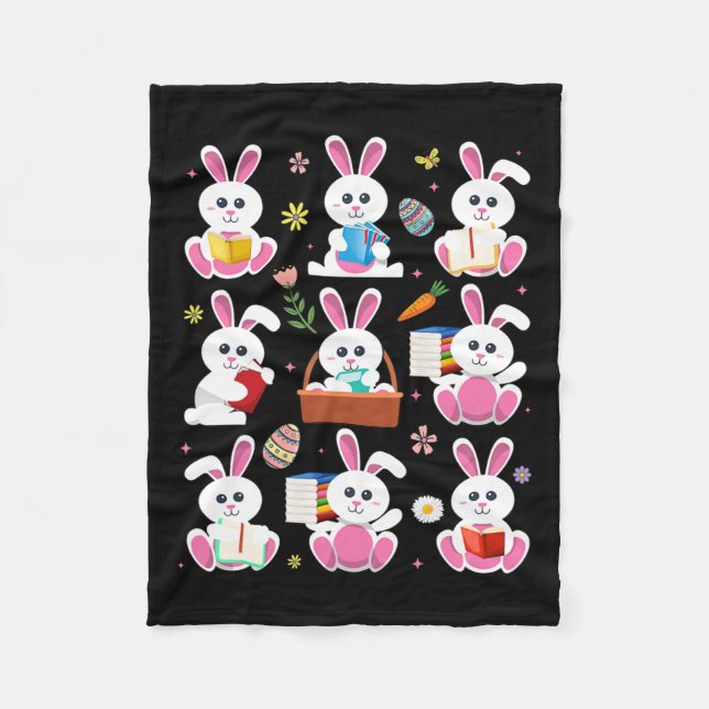 Bunny Reading Bok Påsk Rabbit Bookworm Reader B Fleecefilt (Framsidan)