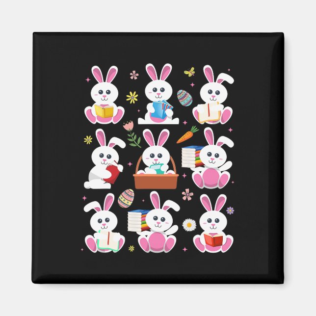 Bunny Reading Bok Påsk Rabbit Bookworm Reader B Magnet (Framsidan)