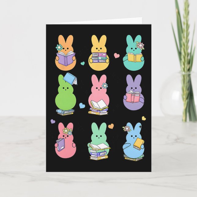 Bunny Reading Books Easter Day Librarian Teacher B Kort (Framsida)