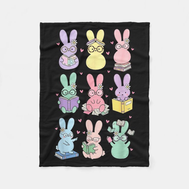 Bunny reading books easter day librarian teacher fleecefilt (Framsidan)