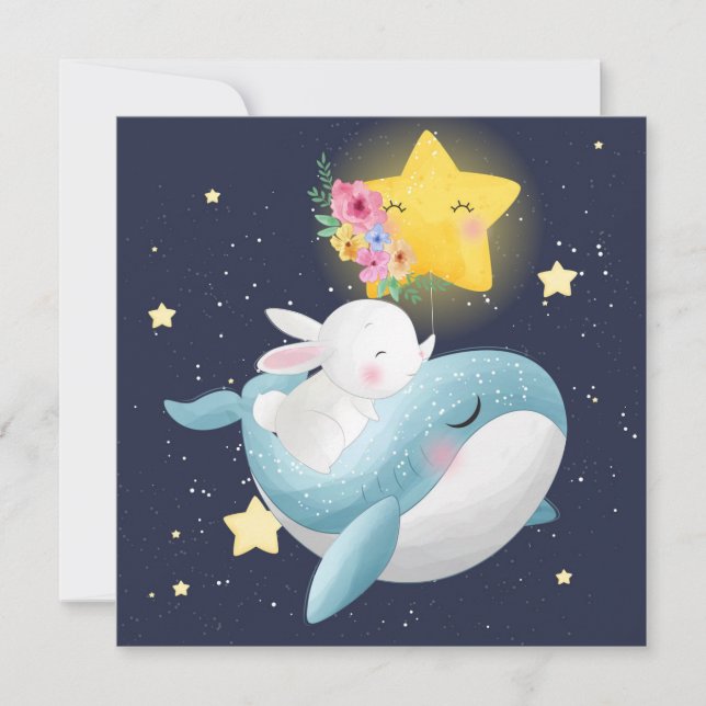Bunny Riding A Whale Helgdag Card Julkort (Framsida)