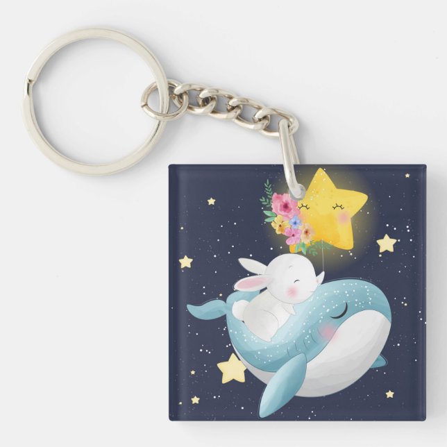 Bunny Riding A Whale Keychain (Framsidan)