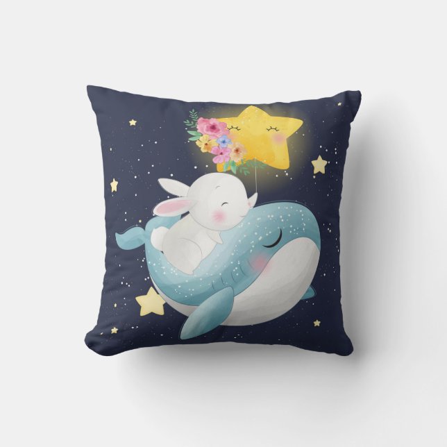 Bunny Riding A Whale Kudde (Framsida)