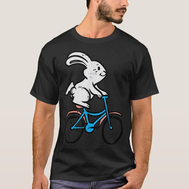Bunny Riding Bicycle Cute Påsk Rabbit Bike Cycli T Shirt (Framsida)