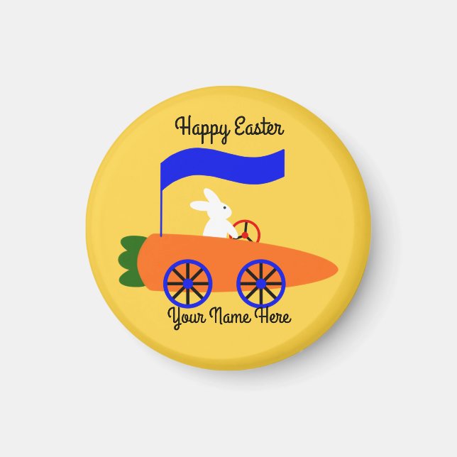 Bunny Riding Carrot Car #1 Round Magnet (Framsidan)