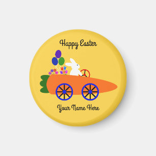 Bunny Riding Carrot Car #2 Round Magnet