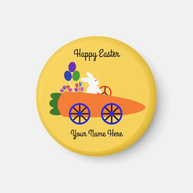 Bunny Riding Carrot Car #2 Round Magnet (Framsidan)