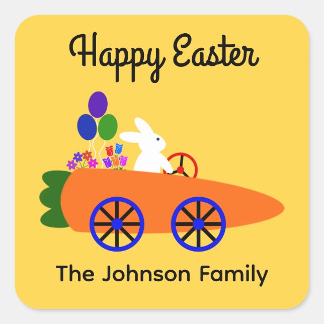Bunny Riding Carrot Car #2 Stickers Fyrkantigt Klistermärke (Framsida)