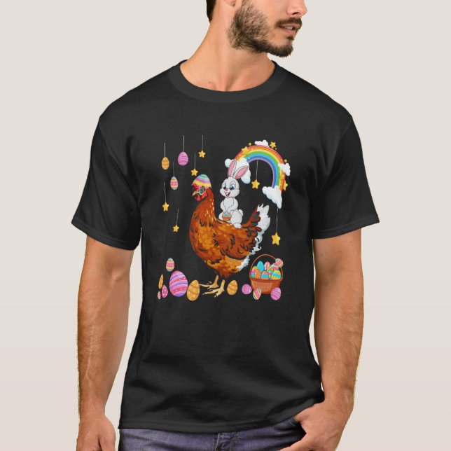 Bunny Riding Chicken Easter Day Costume Farmer Hun T Shirt (Framsida)