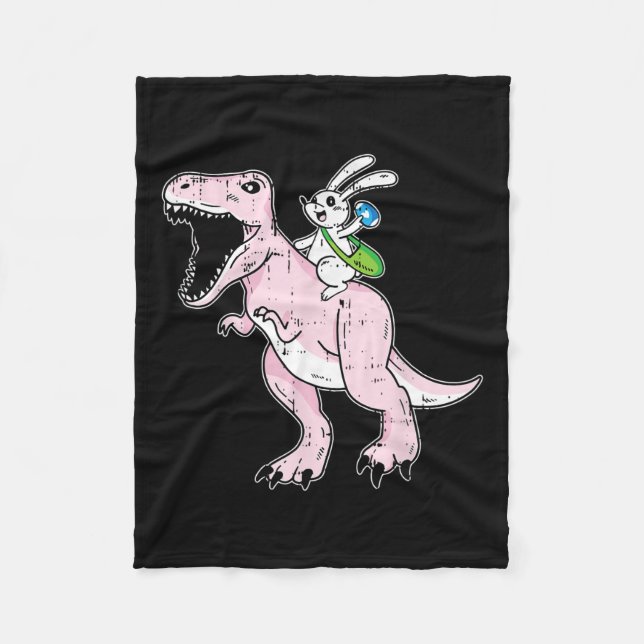 Bunny Riding Dinosaur Påskägg Hunting Rabbit Sp Fleecefilt (Framsidan)