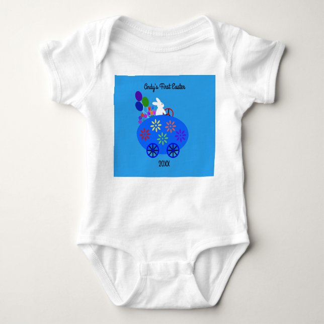 Bunny Riding Egg Car #2 Baby Bodykostym T Shirt (Framsida)
