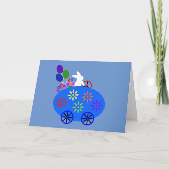 Bunny Riding Egg Car #2-kort Kort (Framsida)