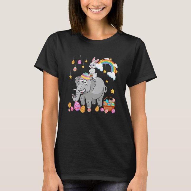 Bunny Riding Elephant Easter Day Costume Hunting E T Shirt (Framsida)